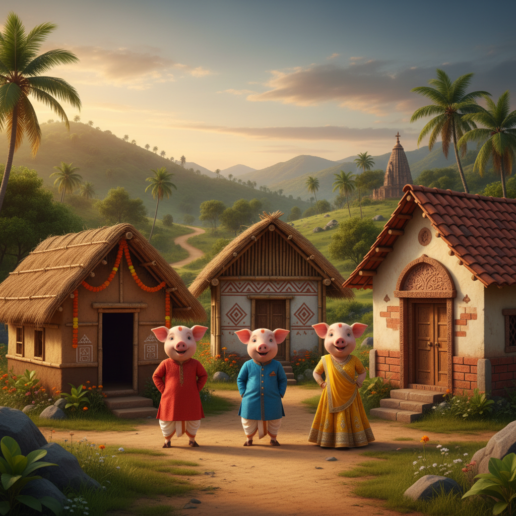 Three Little Pigs reimagined in an Indian village setting